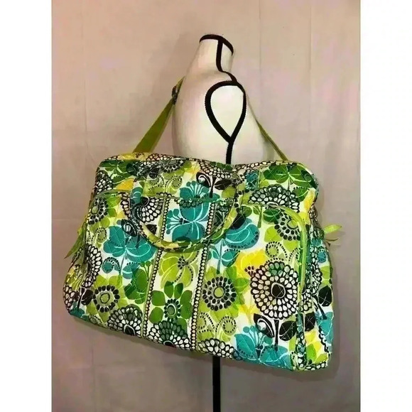 Vera Bradley Colorful Limes Up‎ Green Floral Large Duffle Bag Spacious & Stylish - Picture 12 of 16